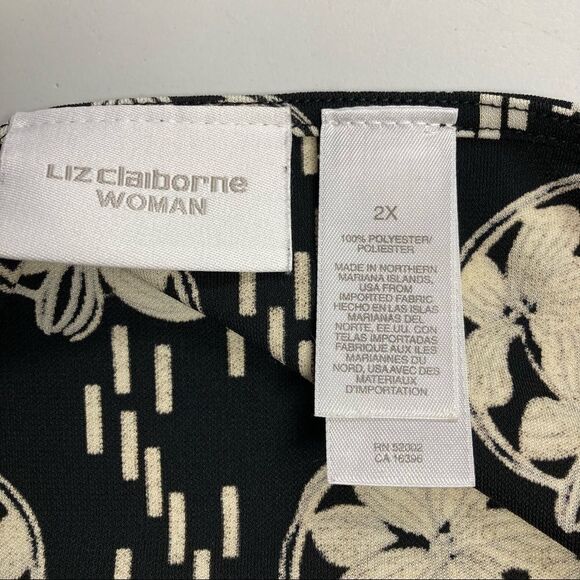 LIZ CLAIBORNE WOMAN,Top,Black & Tan,Size 2X,Cowl Neck, floral,3/4 length sleeves - Picture 4 of 8